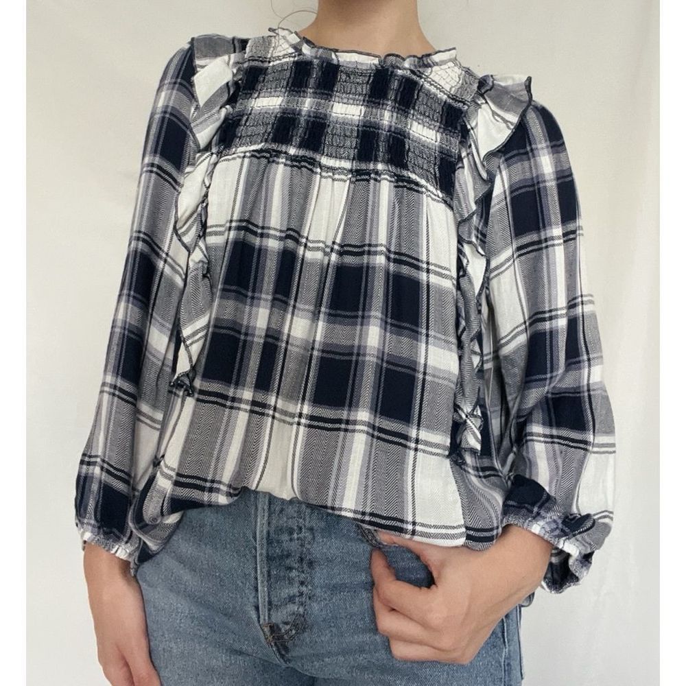 NWT Hayley London Plaid Peasant Blouse
